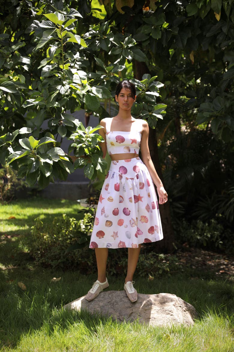 Sotavento Midi Skirt, Alternate, color, CONCHITAS IN WHITE PRINT