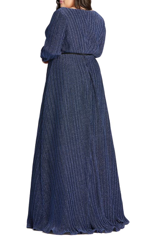 Mac Duggal Shimmering V-neck Evening Gown In Blue