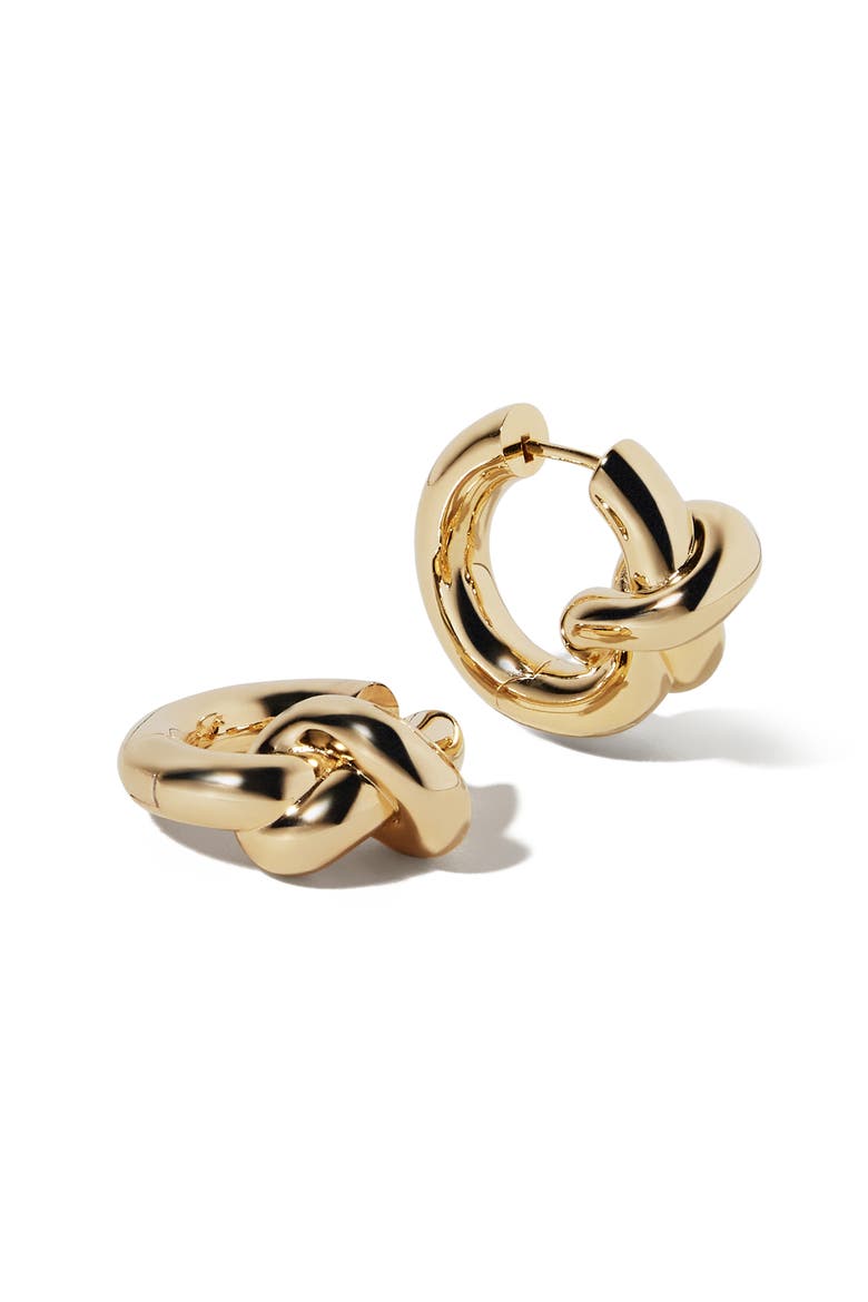 Knot Huggie Hoop Earrings, Main, color, YELLOW GOLD
