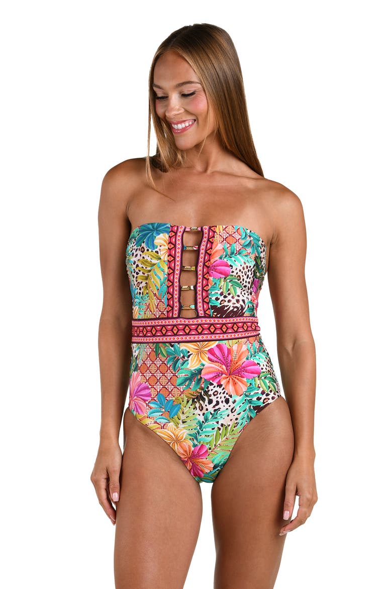 Paradise Heat Jewel Cutout One-Piece Swimsuit, Alternate, color, BLUE MULTI