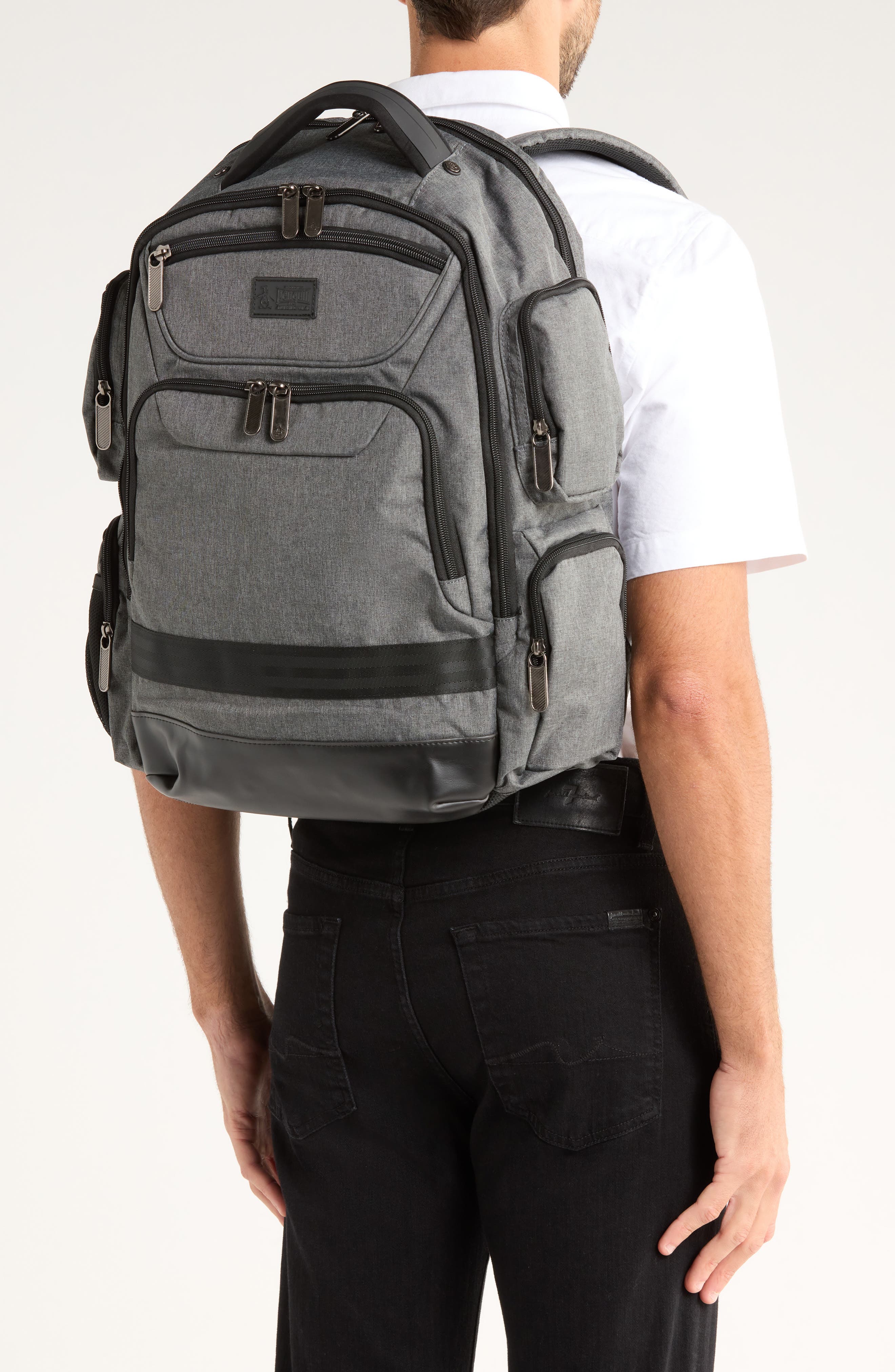 Original Penguin Luca Zip Pocket Backpack, Alternate, color, Grey Crosshatch