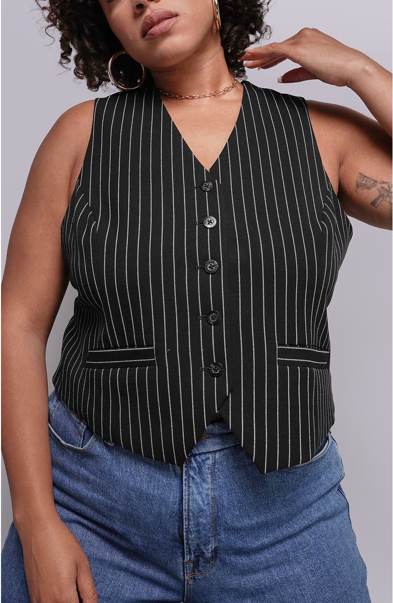 WILDFANG The Empower Pinstripe Vest, Alternate, color, Black/Stone