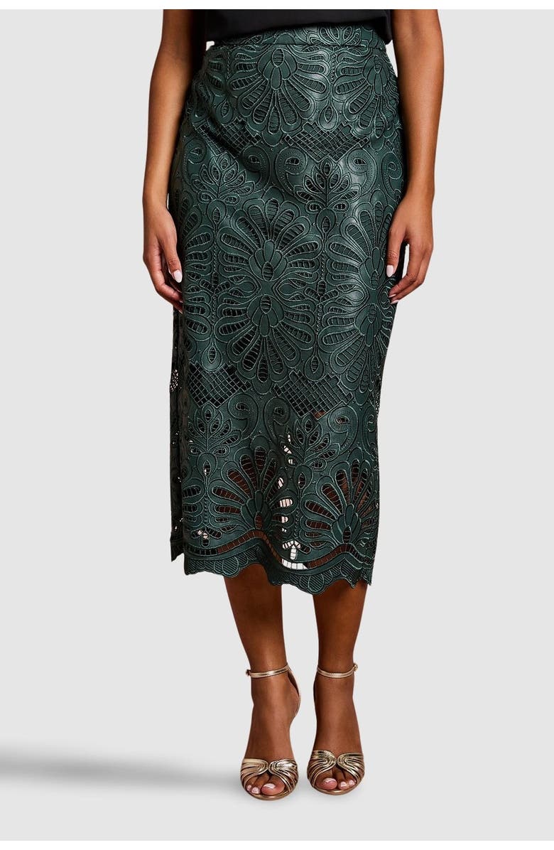 Coast Petite PU Lace Midi Skirt, Main, color, Emerald
