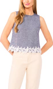 CeCe Lace Trim Sleeveless Top