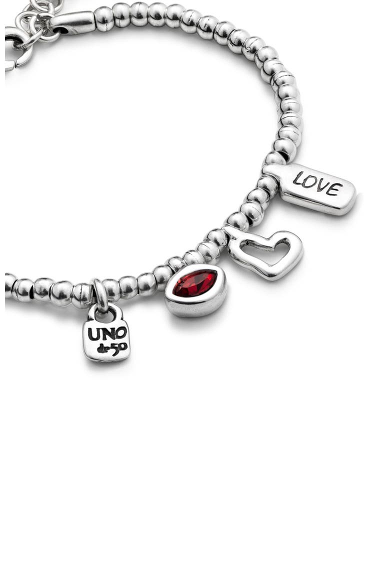 Sterling Silver-Plated Beaded Bracelet with Charms, Alternate, color, Silver