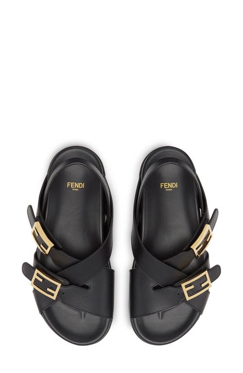 Fendi Women Black Singback Sandals With Ff Buckle Closure And Criss-crossed Straps In Leather Woman In F0qa1 Nero