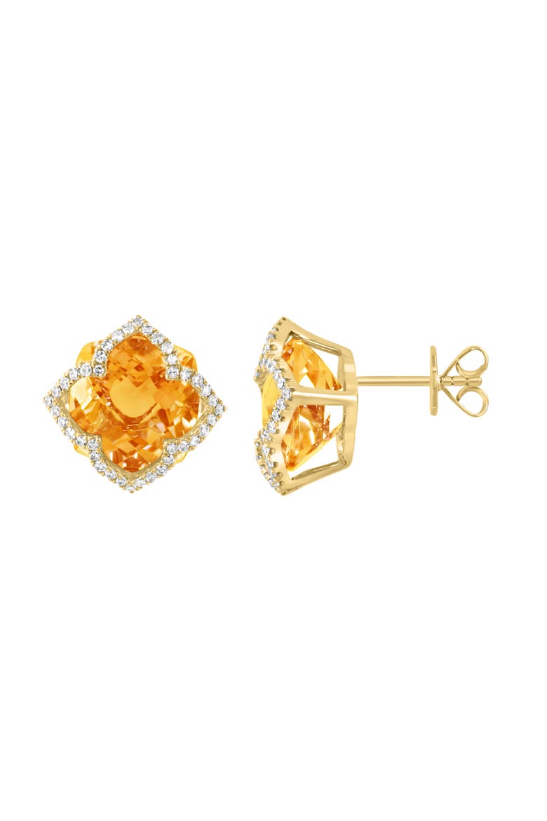 14K Yellow Gold Citrine Diamond Halo Stud Earrings, Alternate, color, 14K Gold