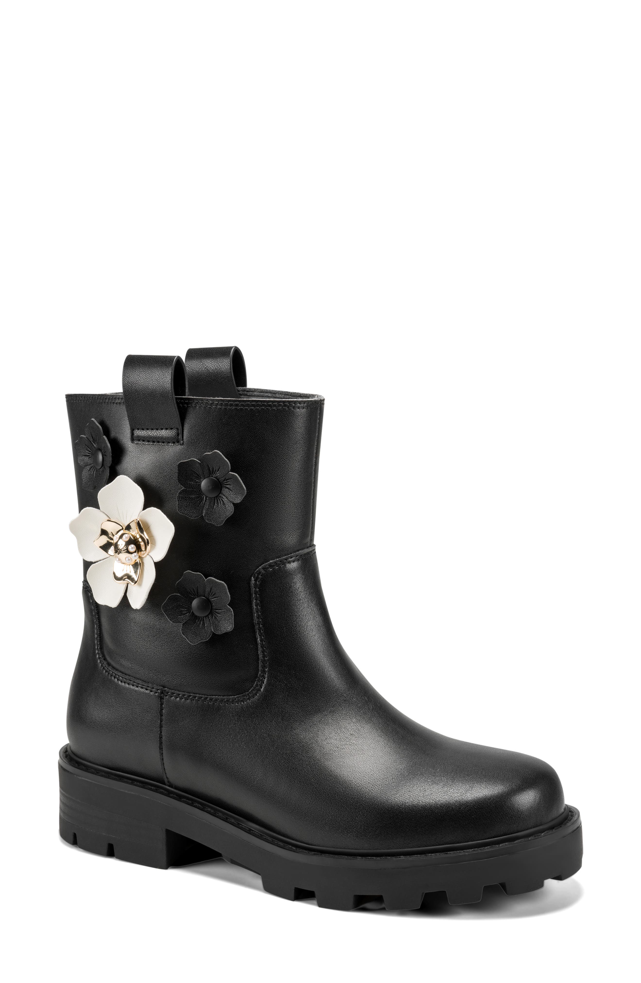 Medina Lug Sole Bootie, Main, color, BLACK/ CREAM
