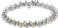 Haus of Brilliance .925 Sterling Silver 3/4 Cttw Yellow Diamond Illusion Plate Looped Link Bracelet
