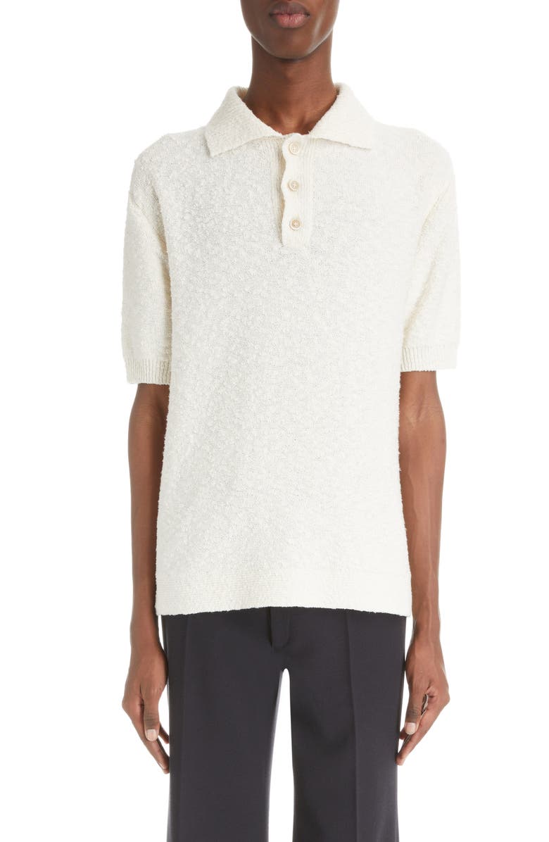 Maison Margiela Cotton Blend Bouclé Polo Sweater, Main, color, 