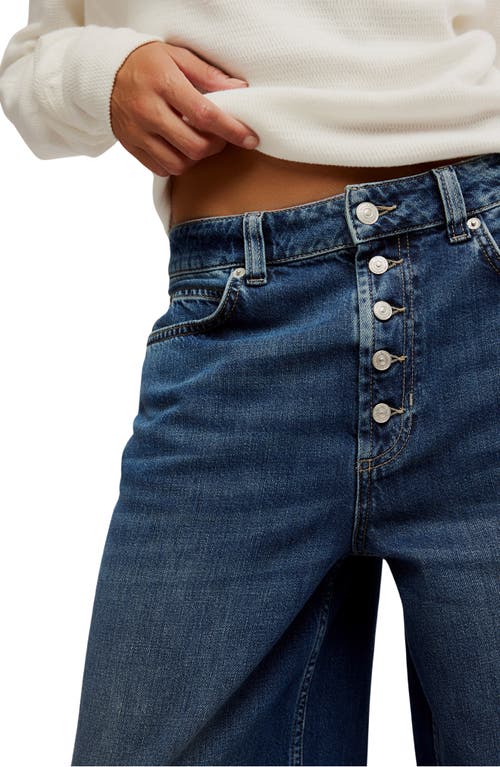 Free People Nia Exposed Button Wide Leg Jeans In Blue