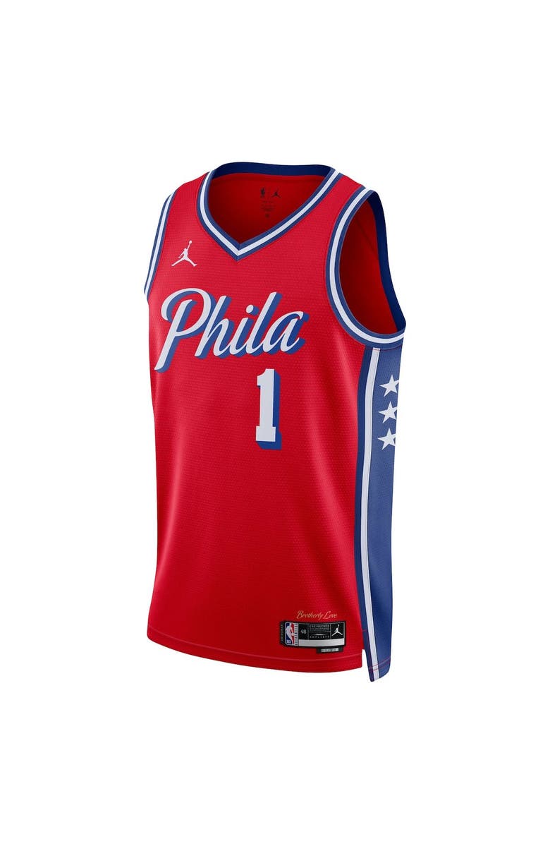 Jordan Brand Unisex Jordan Brand James Harden Red Philadelphia 76ers Swingman Jersey - Statement Edition, Alternate, color, 