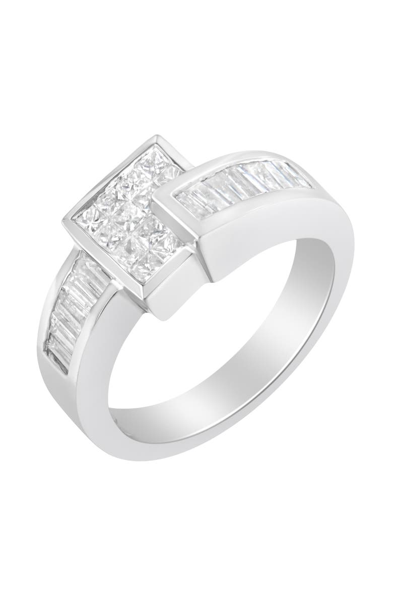 14K White Gold 1 1/3 Cttw Princess and Baguette-cut Diamond Ring, Alternate, color, White Gold
