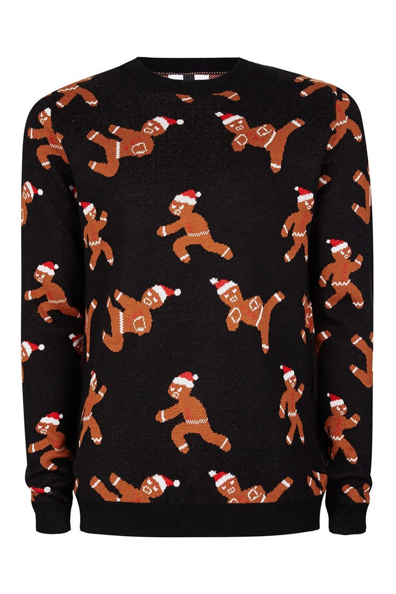 Ninja Gingerbread Men Sweater, Alternate, color, BLACK MULTI
