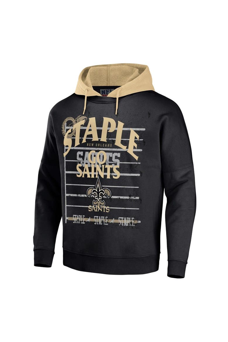 Men's NFL x Staple Black New Orleans Saints Throwback Vintage Wash Pullover Hoodie, Alternate, color, Black