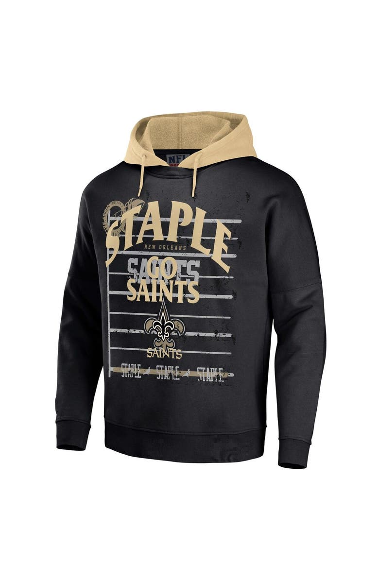 STAPLE Men's NFL x Staple Black New Orleans Saints Throwback Vintage Wash Pullover Hoodie, Alternate, color, 