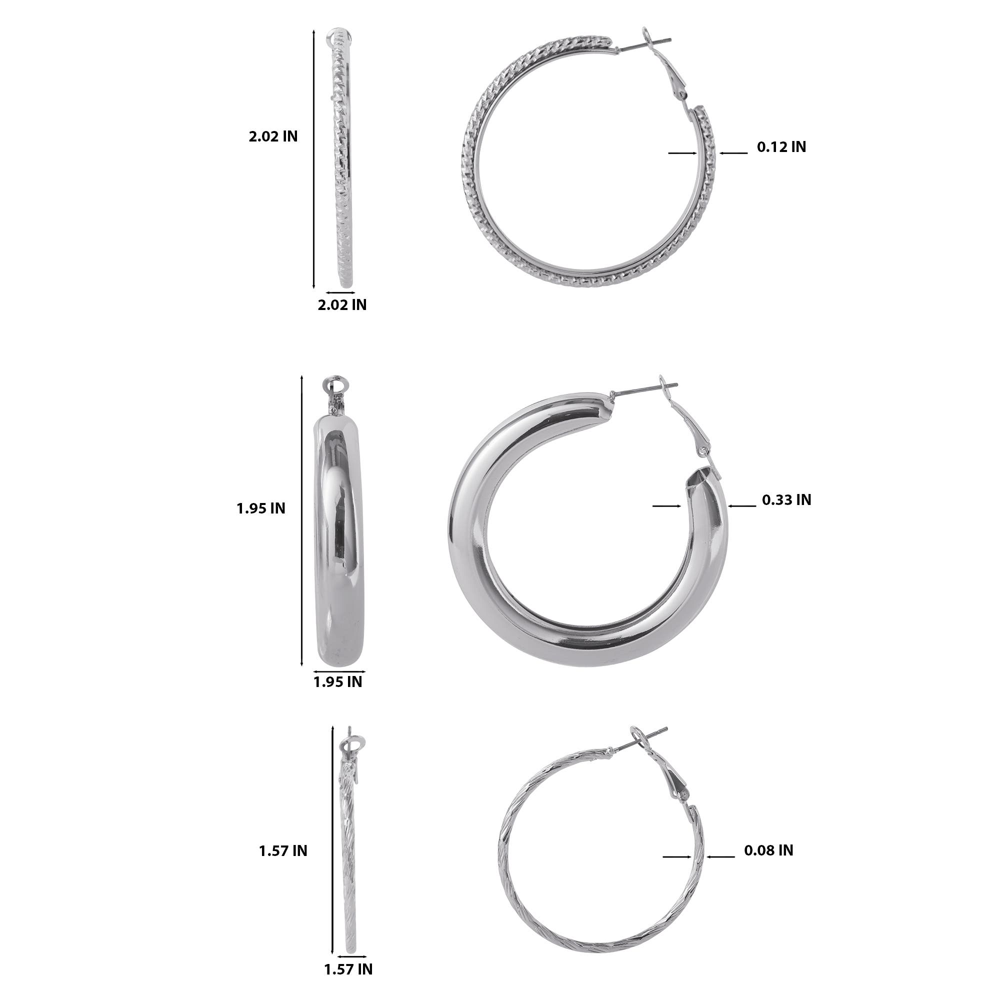 Jessica Simpson 3-Piece Textured Silver-Tone Hoop Earring Set (Women ...