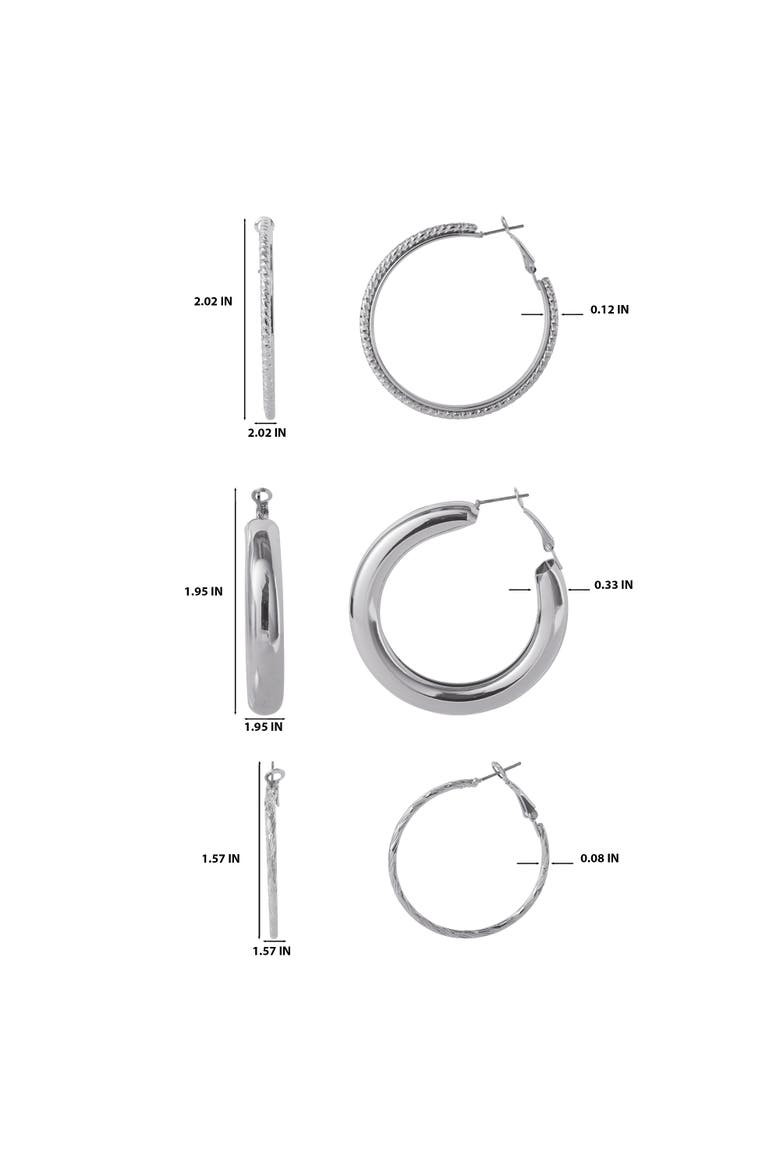 3-Piece Textured Silver-Tone Hoop Earring Set, Alternate, color, Silver