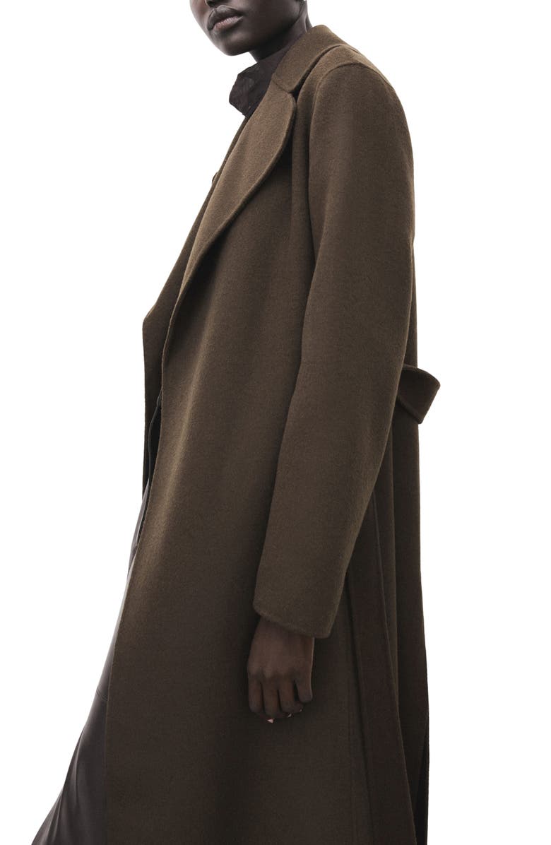 MANGO Wool Blend Wrap Coat, Alternate, color, Khaki Green