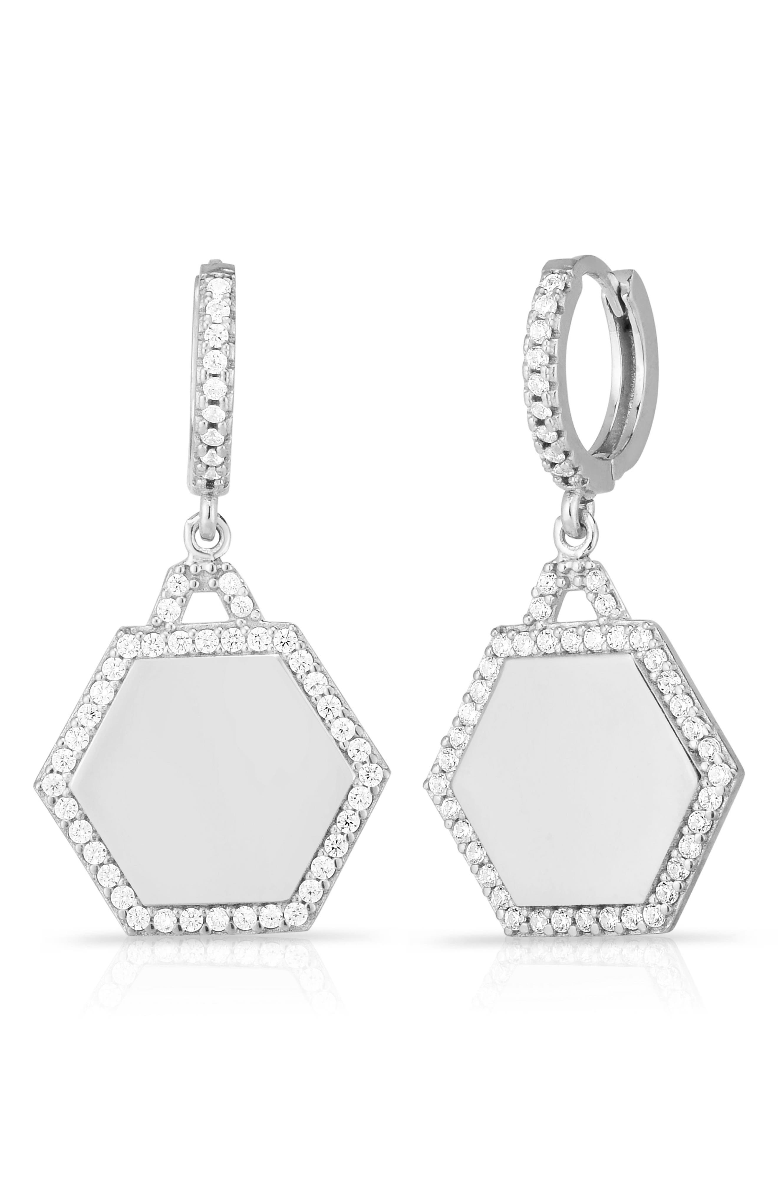 Hexagon Huggie Hoop Drop Earrings