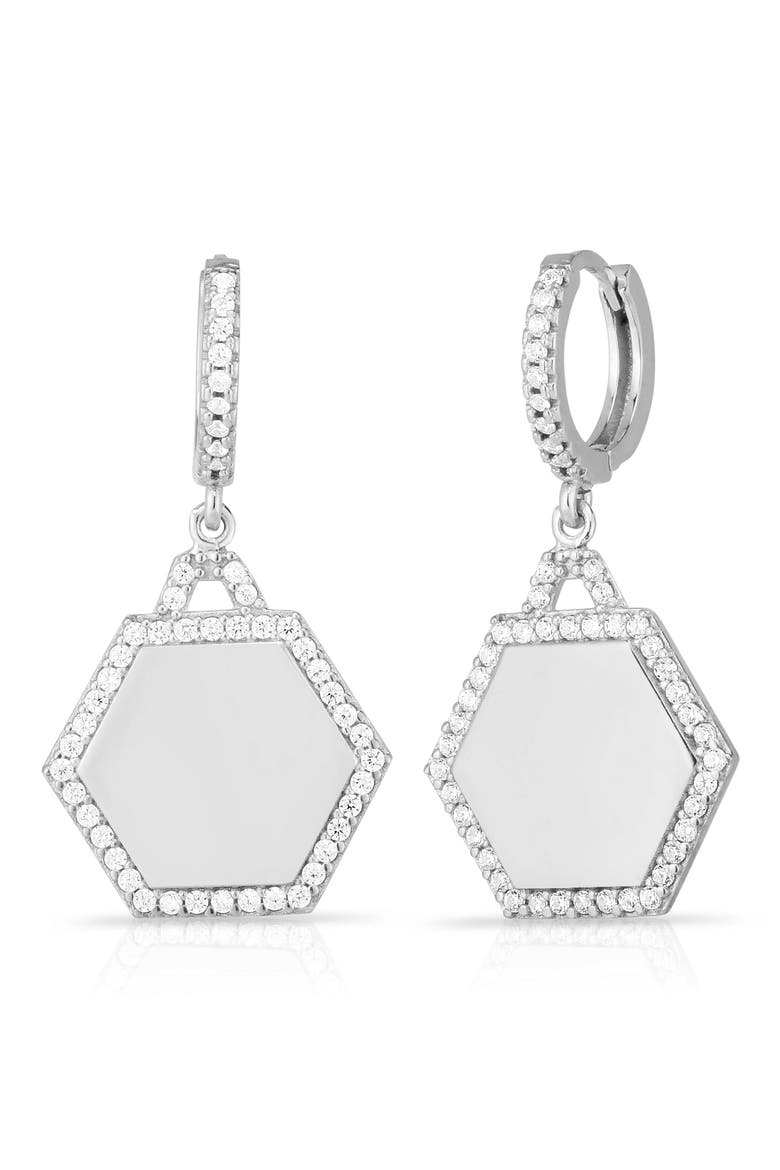 Hexagon Huggie Hoop Drop Earrings, Main, color, SILVER