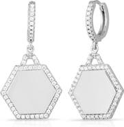 SPHERA MILANO Hexagon Huggie Hoop Drop Earrings