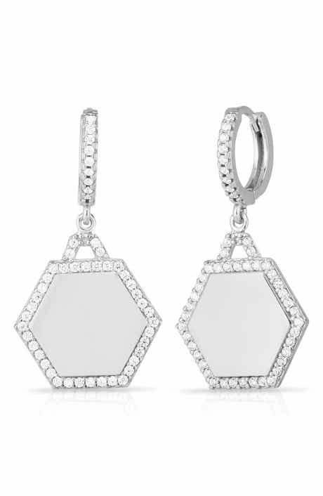 Hexagon Huggie Hoop Drop Earrings