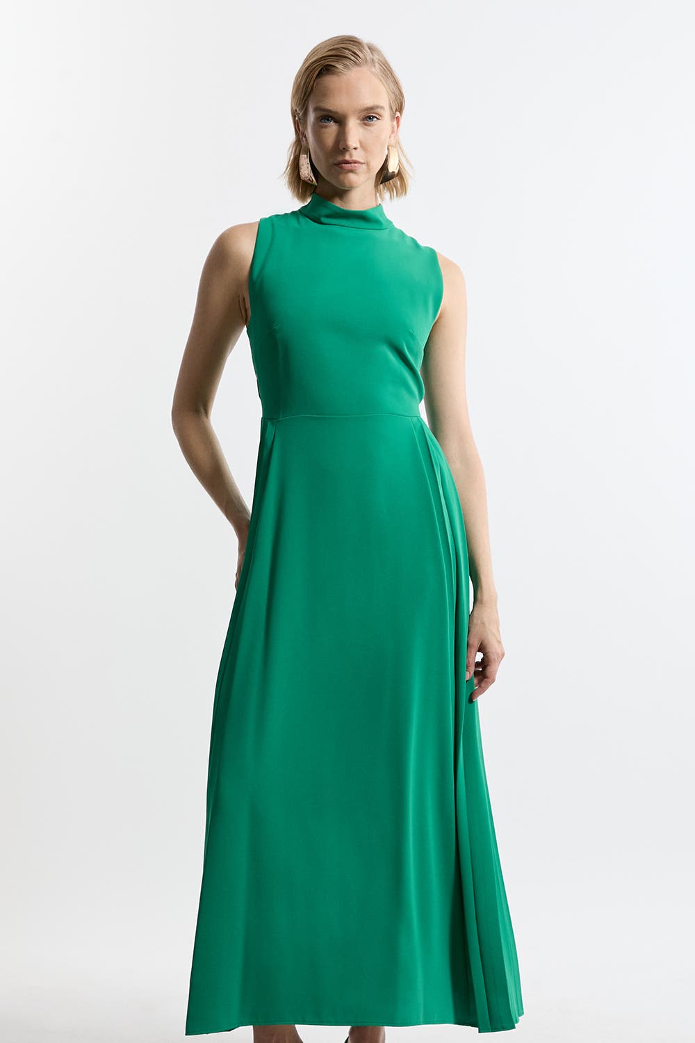 Soft Tailored Pleated Panel Midaxi Dress
