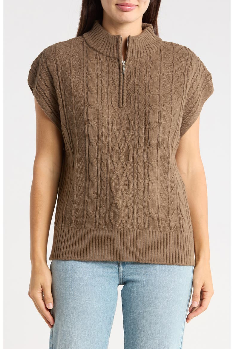 Cable Knit Half Zip Pullover, Main, color, CEDAR BROWN BROWN