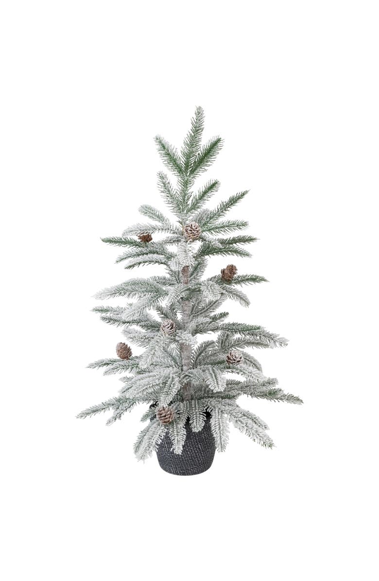 Northlight Flocked Potted Snowy Christmas Tree with Pinecones - 24.75" - Unlit, Alternate, color, Green