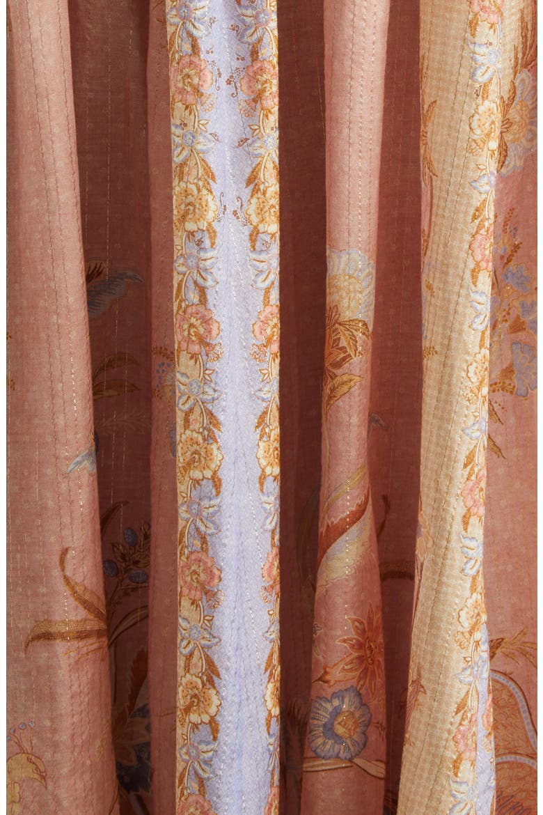 Indra Metallic Stripe Print Silk & Cotton Halter Maxi Dress, Alternate, color, PINK SCARF FLORAL
