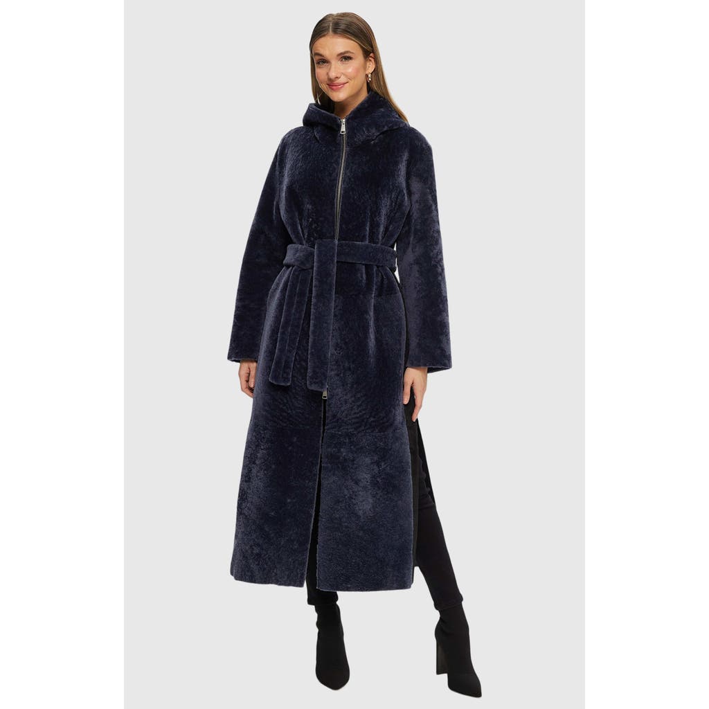 Gorski Reversible Textured Shearling Lamb Coat In Blue
