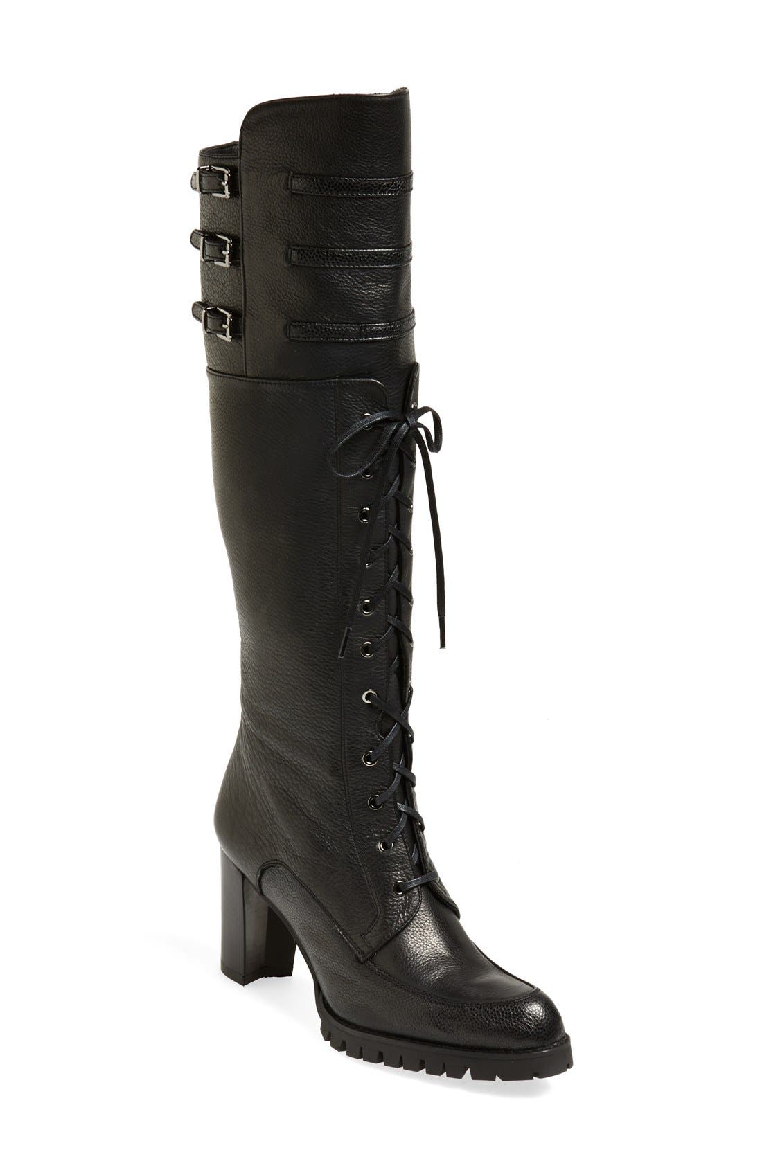 Stuart Weitzman 'Soldier' Lace-Up Military Boot, Main, color, 