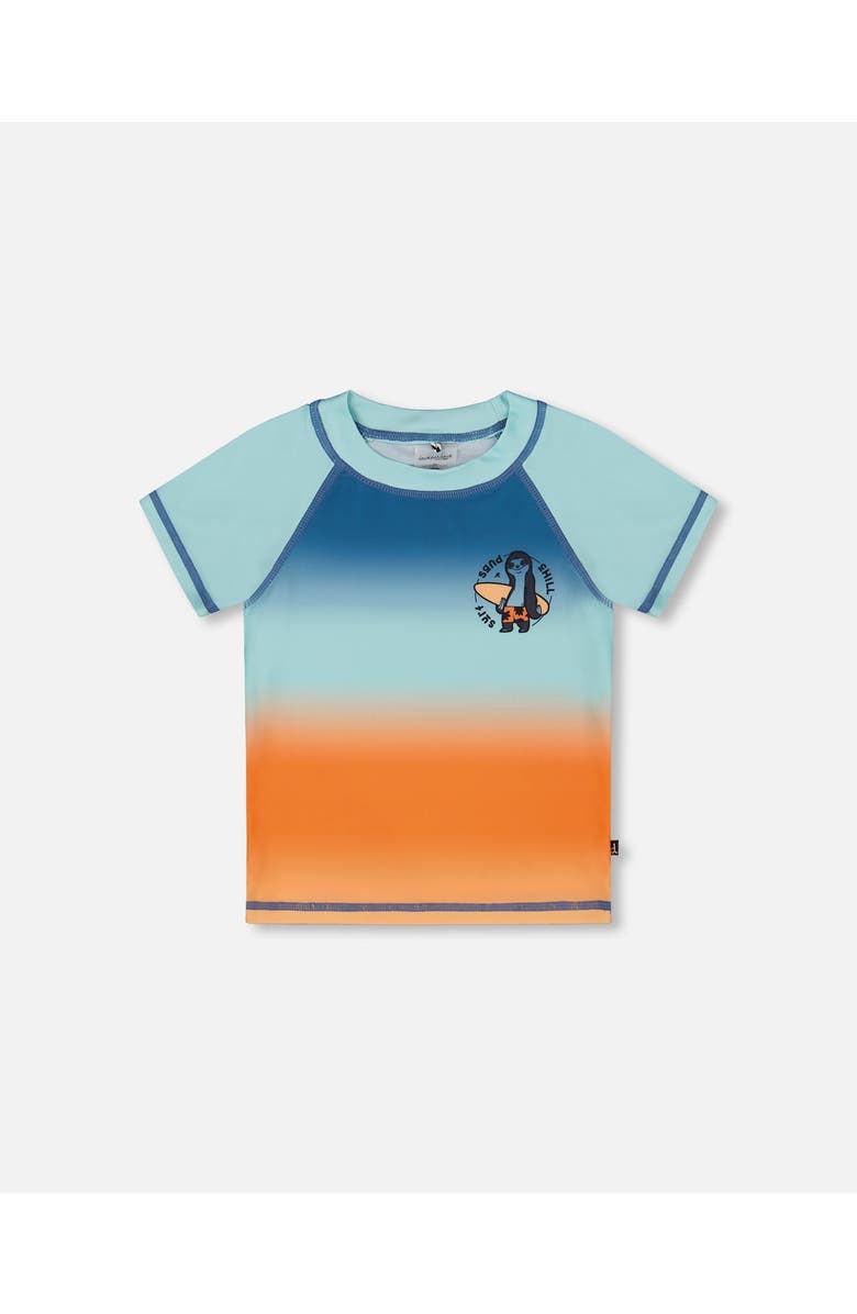 Deux par Deux Little Boy's Short Sleeve Rashguard Navy Blue, Turquoise, And Orange, Main, color,