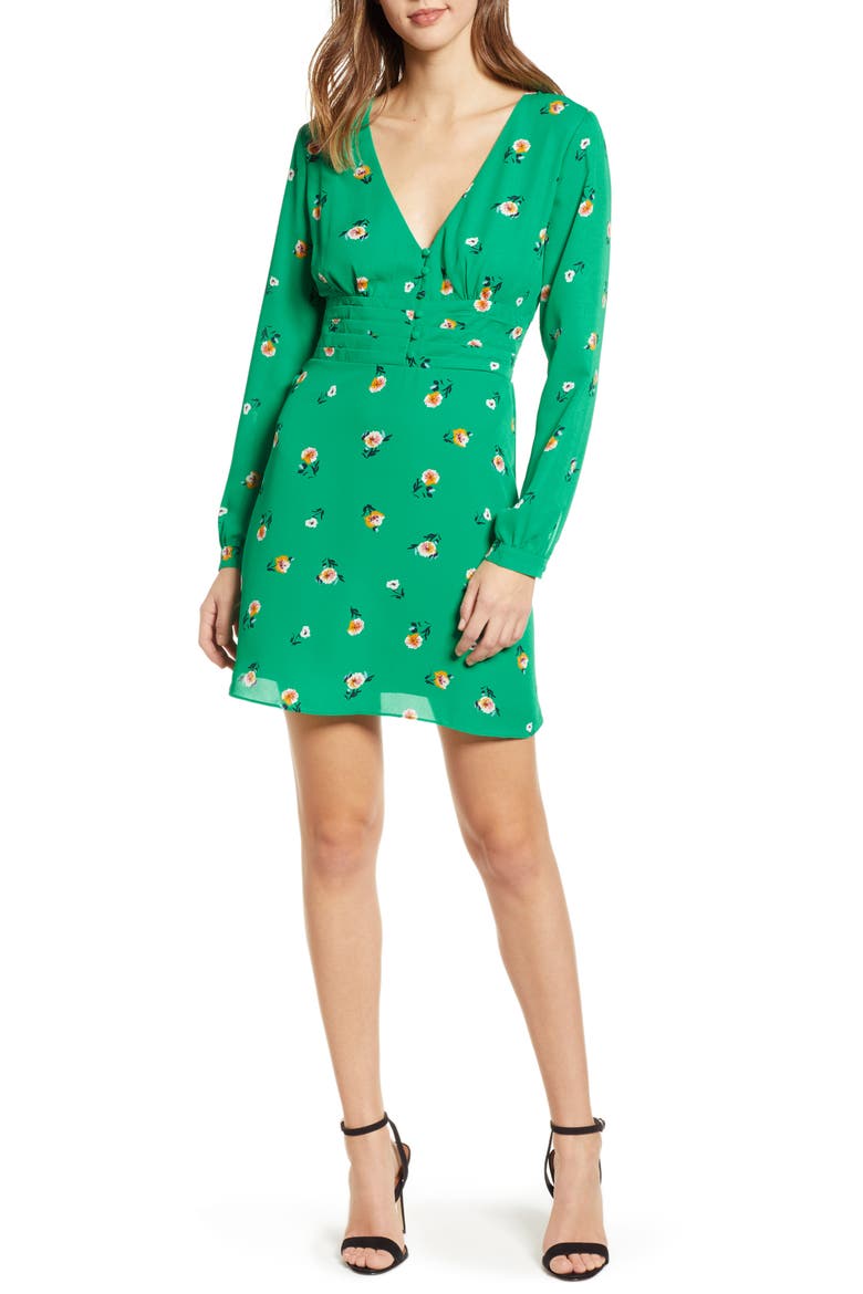 Print Button Dress, Main, color, GREEN FLORAL
