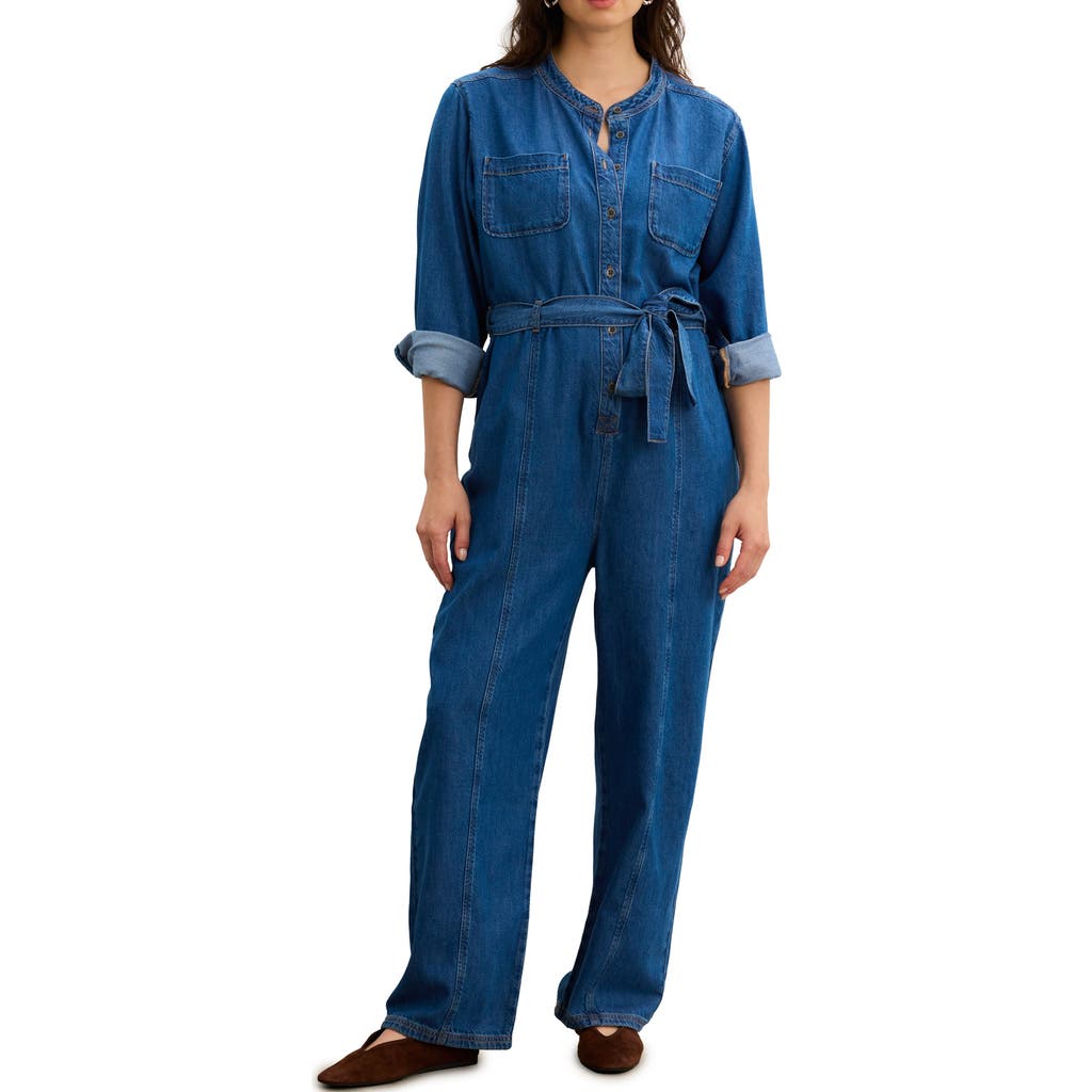 Hatch The Drapey Denim Jumpsuit In Blue