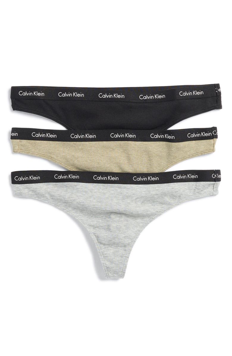 Calvin Klein Ribbed Thong - Pack of 3, Main, color,