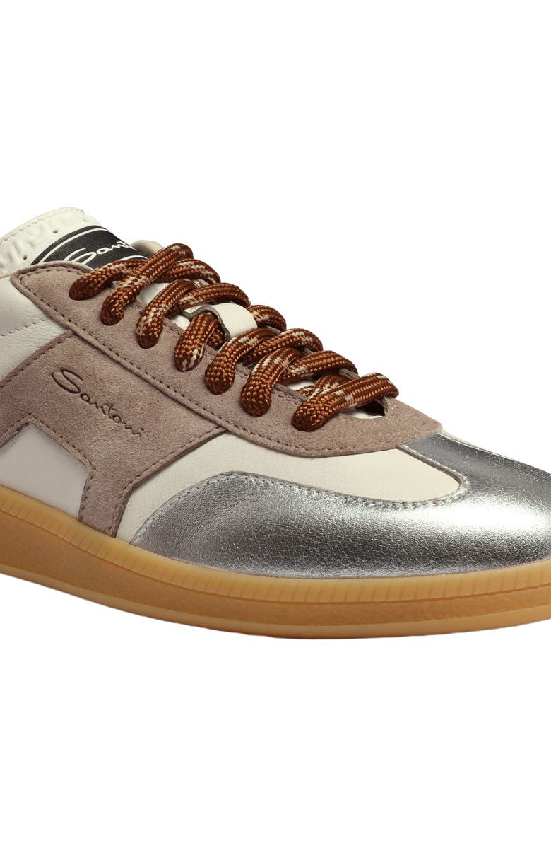 Santoni Women's leather and suede DBS Oly sneaker, Alternate, color, Natural