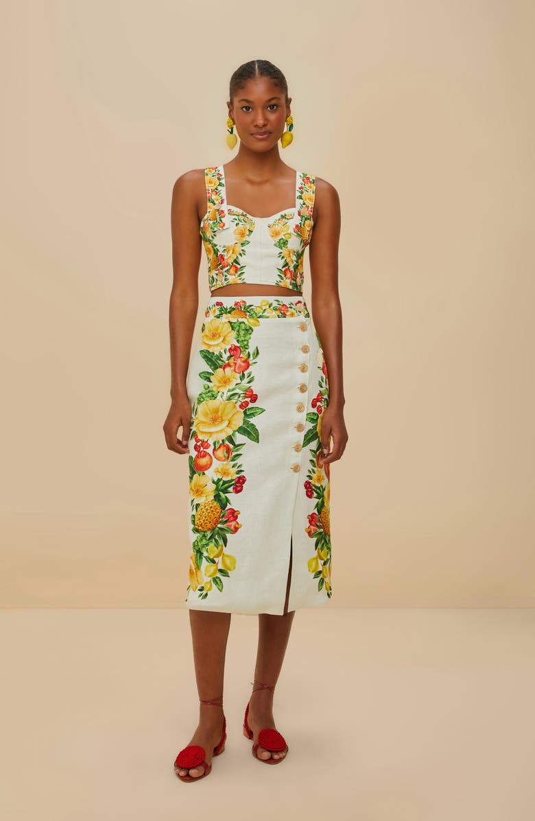 FARM Rio Picnic Flowers Button Midi Skirt, Alternate, color, Off-White