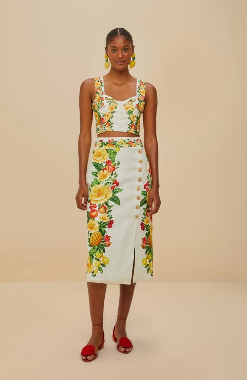 Farm Rio Picnic Flowers Button Midi Skirt
