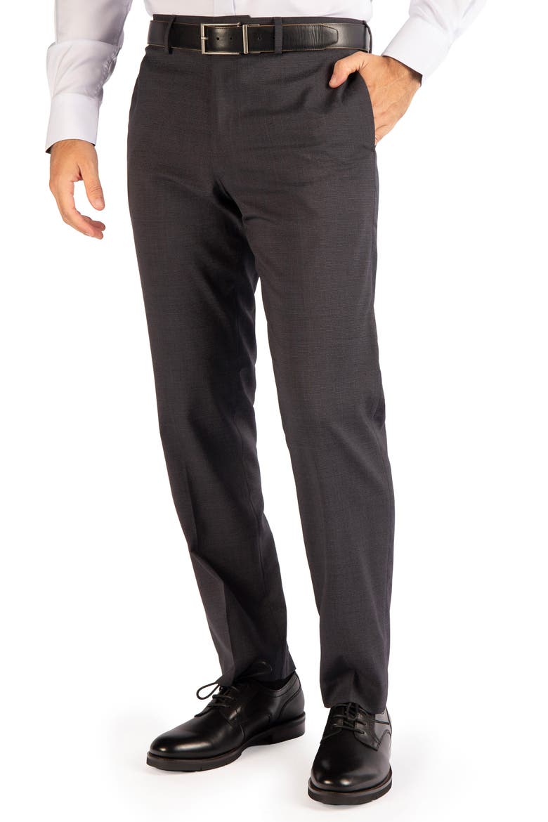 Textured Grid Melange Dress Pants, Alternate, color, CHARCOAL