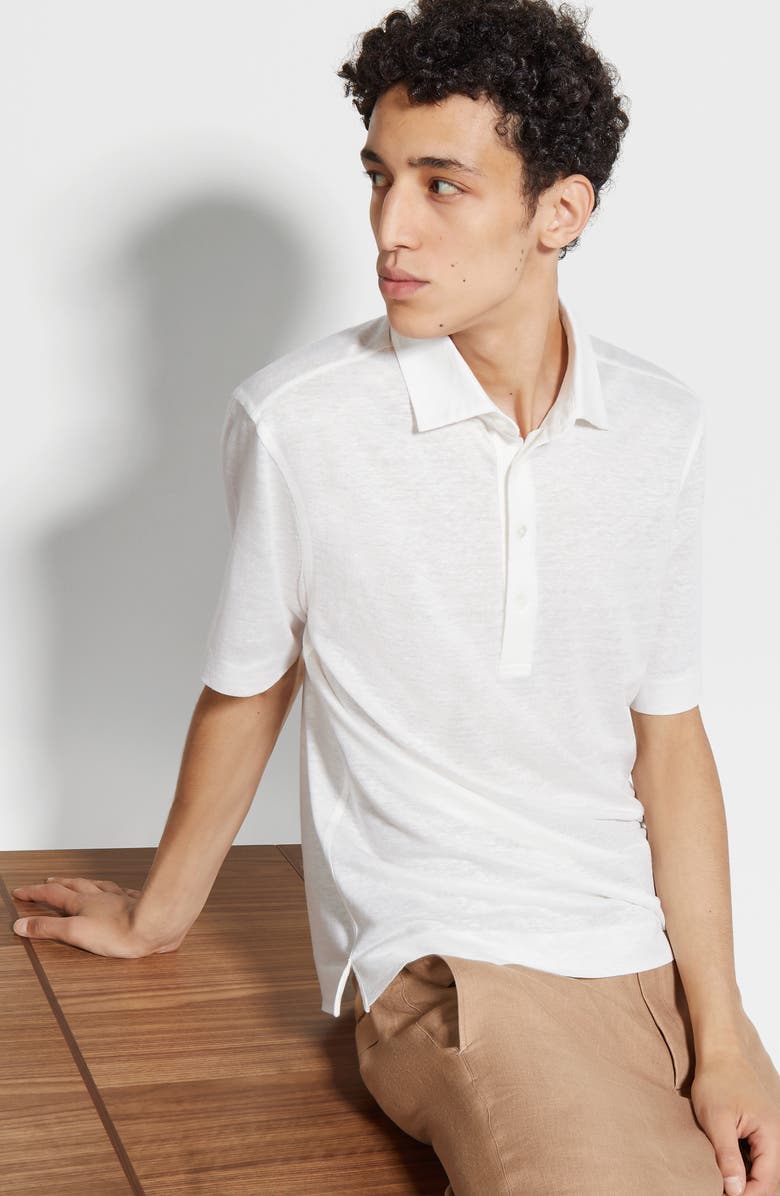 ZEGNA Linen Polo, Alternate, color, Bianco Zegna