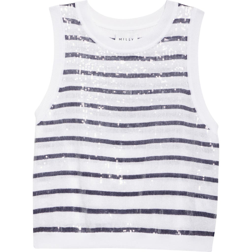 Milly Stripe Sequin Shell In White