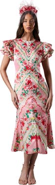 Coast Lisa Printed Ruffle Hem Midi Dress