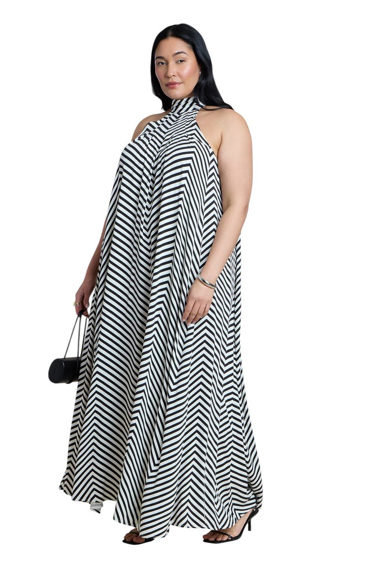 Trapeze Halter Maxi Dress, Main, color, CHEVRON ROW