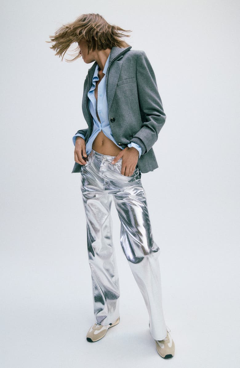 rag & bone Logan High Waist Faux Leather Wide Leg Pants, Alternate, color, Silver