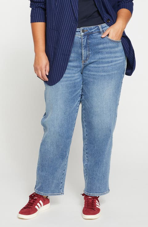 Elliot High Waist Tuxedo Stripe Straight Leg Jeans (Montana Blue)