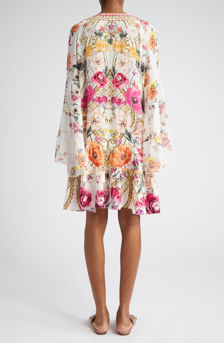 Camilla Destiny Calling Crystal Embellished Long Sleeve Silk A-Line Dress, Alternate, color, 