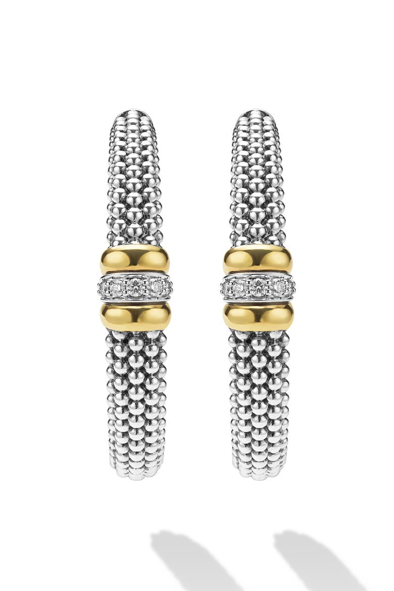 Signature Caviar Diamond Hoop Earrings, Alternate, color, TWO TONE