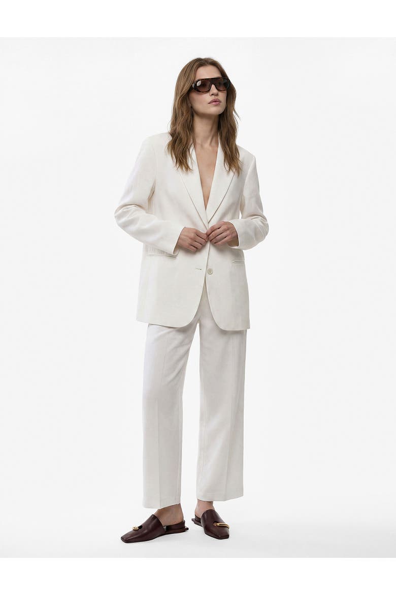 Mid Rise Linen Blend Wide Leg Trousers, Main, color, WHITE
